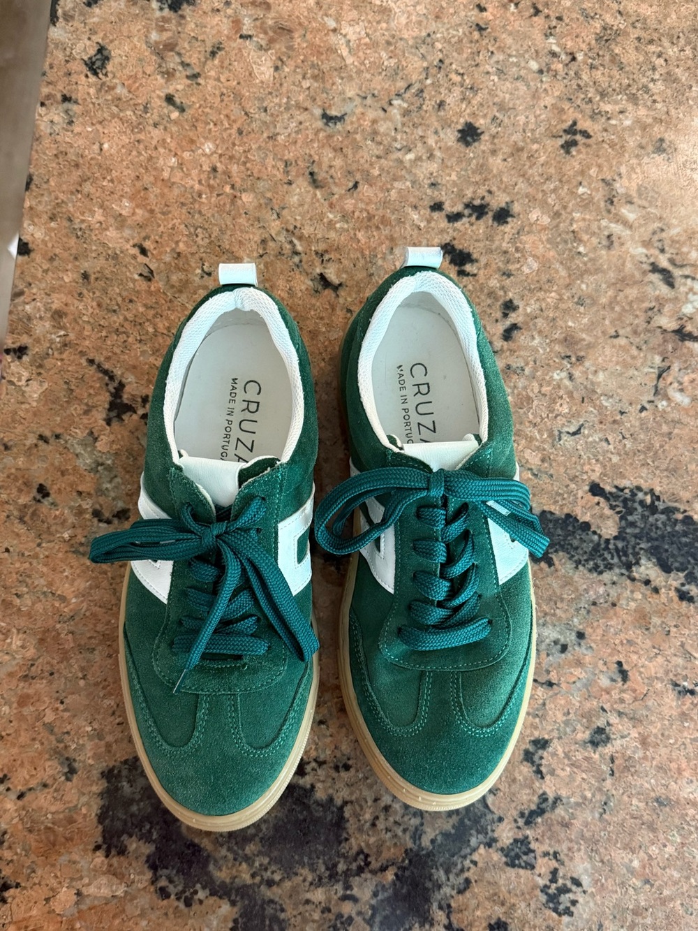 Green Suede Lace-Up Sneakers with White Accent